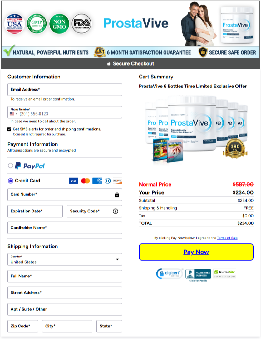 ProstaVive Official Website Secure Order Page